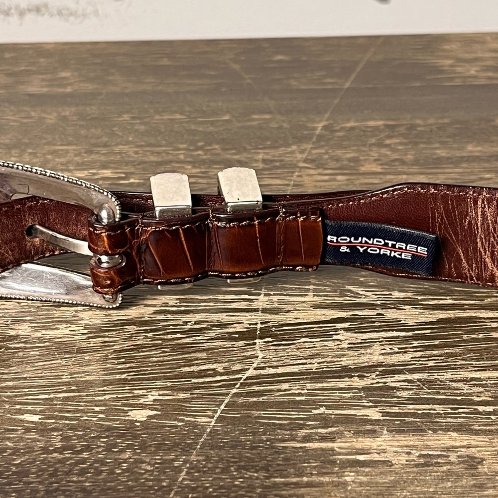 Round tree and York Vintage western  Brown Leather Belt unisex silver hardware - Picture 9 of 11